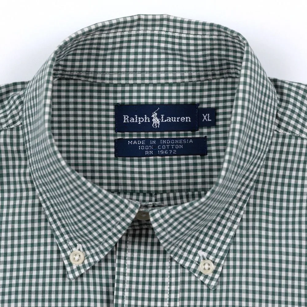 Vtg Polo Ralph Lauren Shirt Mens XL‎ Green Plaid Gingham Check Button Down EUC